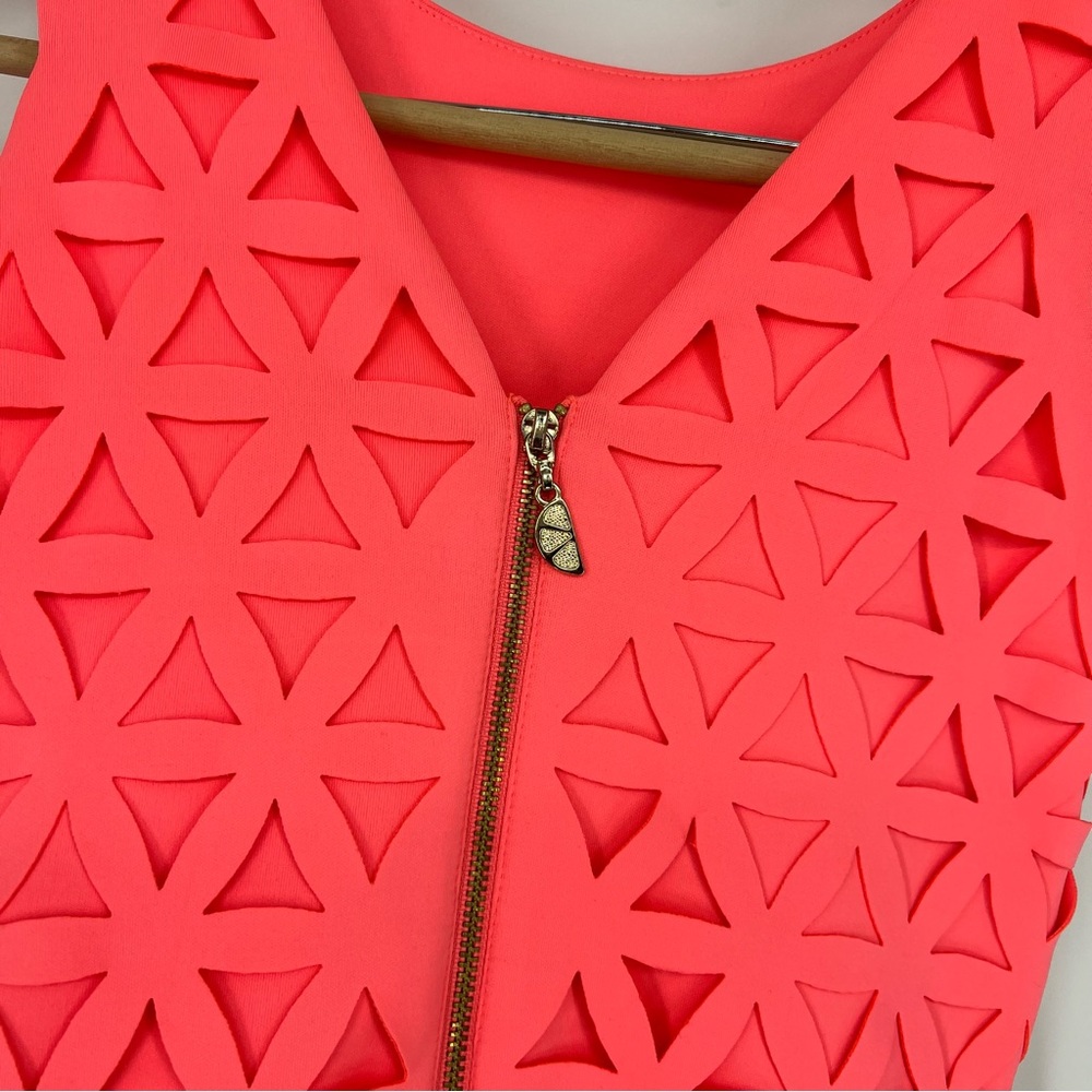 Lilly Pulitzer Vibrant Pink Daisy Laser Cut Geometric Sleeveless Dress XXS - Picture 12 of 16